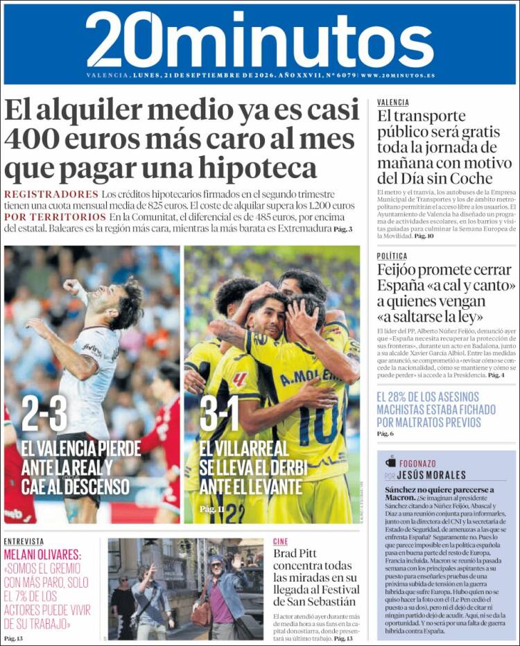 Portada de 20 Minutos - Valencia (Espa&ntilde;a)