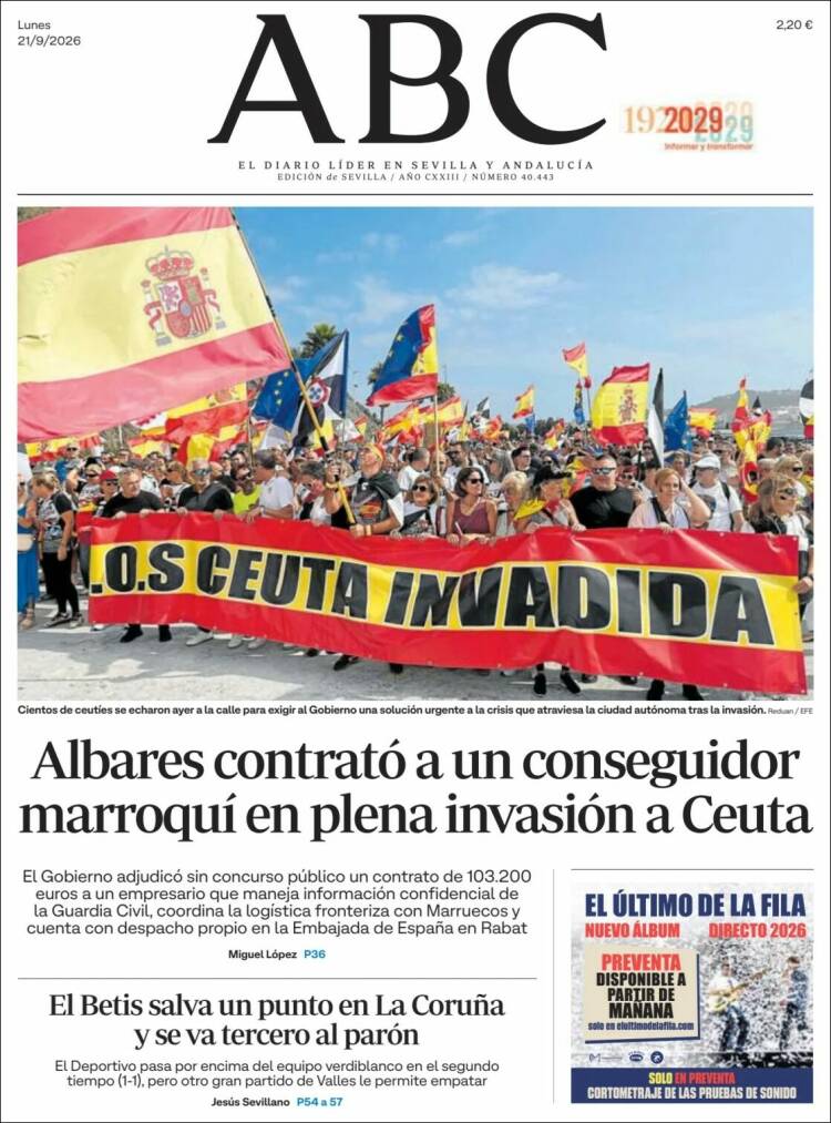 Portada de ABC - Sevilla (Espa&ntilde;a)