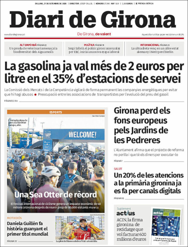 Portada de Diari de Girona (Espa&ntilde;a)
