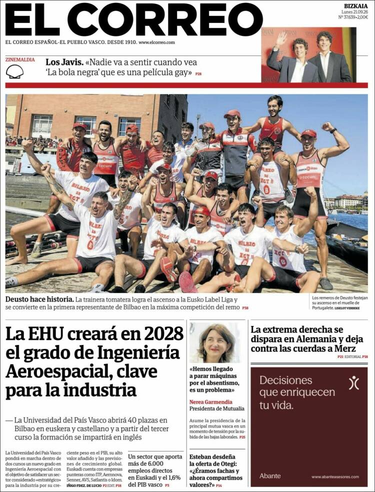 Portada de El Correo (Espa&ntilde;a)