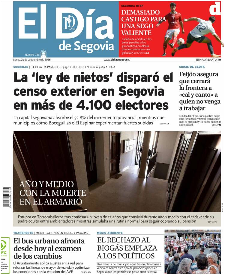 Portada de El Día de Segovia (Espa&ntilde;a)