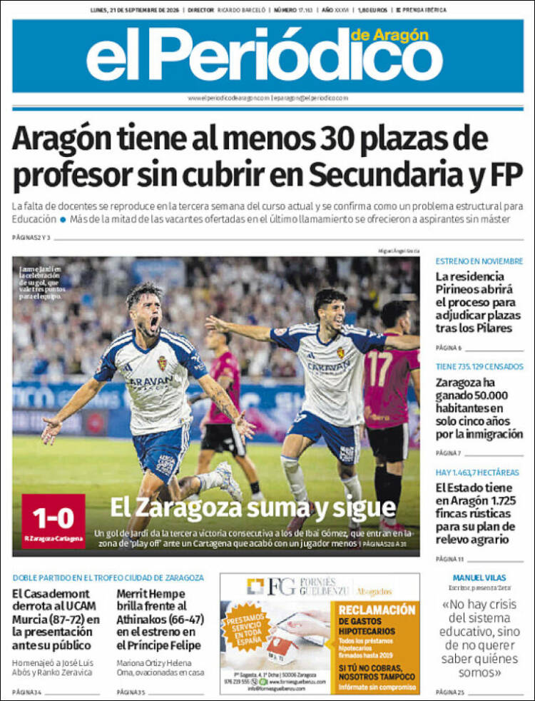 Portada de El Periódico de Aragón (Espa&ntilde;a)