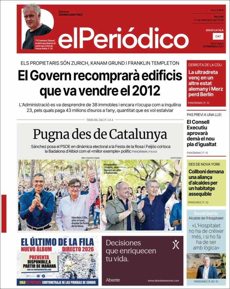 Portada de El Periódico de Catalunya (Espa&ntilde;a)