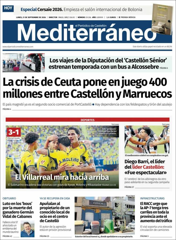 Portada de El Periódico Mediterraneo (Espa&ntilde;a)