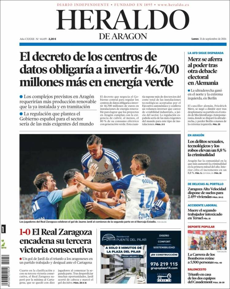 Portada de Heraldo de Aragón (Espa&ntilde;a)