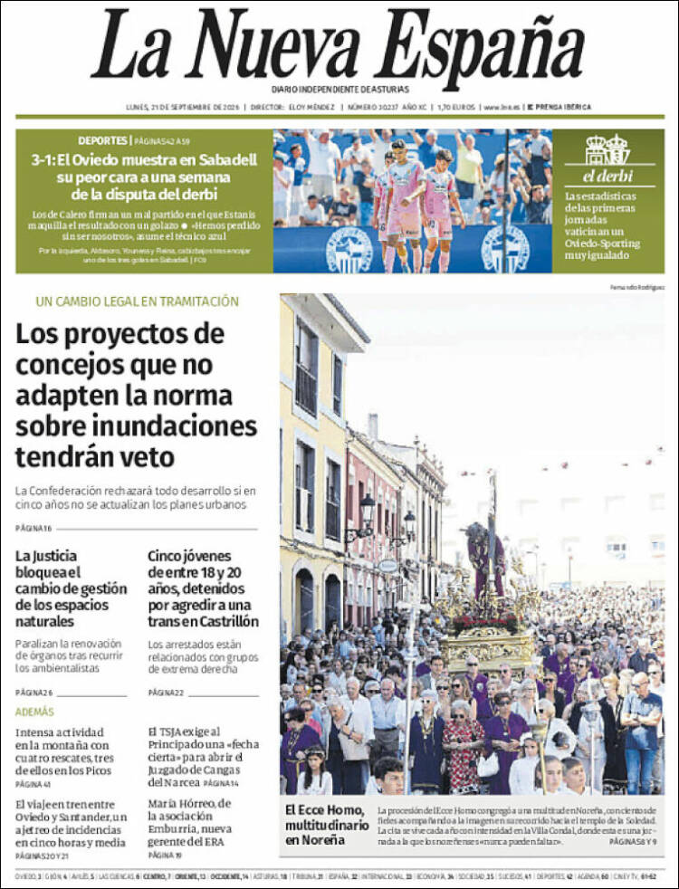 Portada de La Nueva España (Espa&ntilde;a)