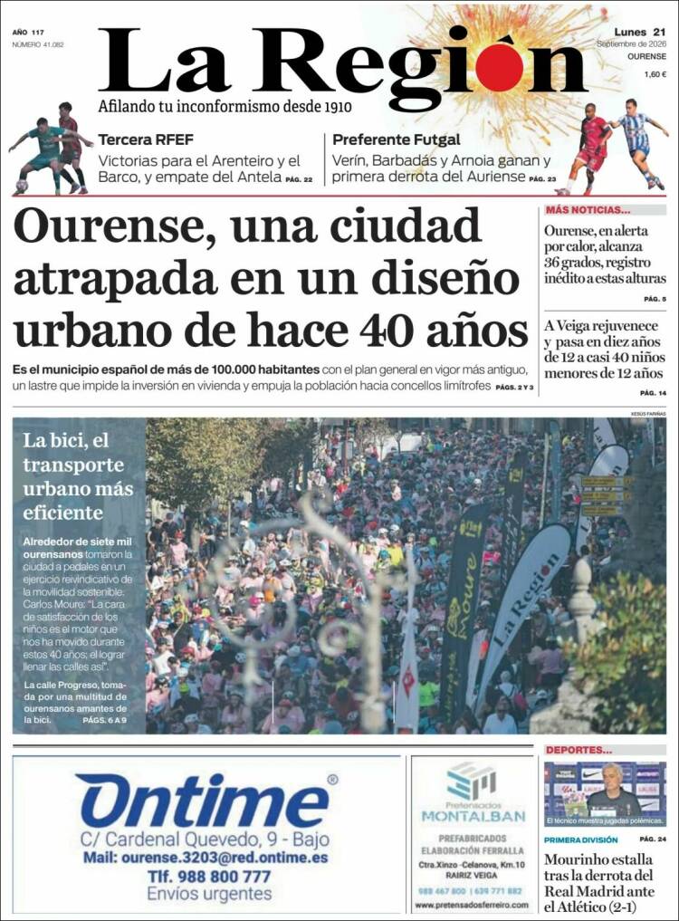 Portada de La Región de Ourense (Espa&ntilde;a)