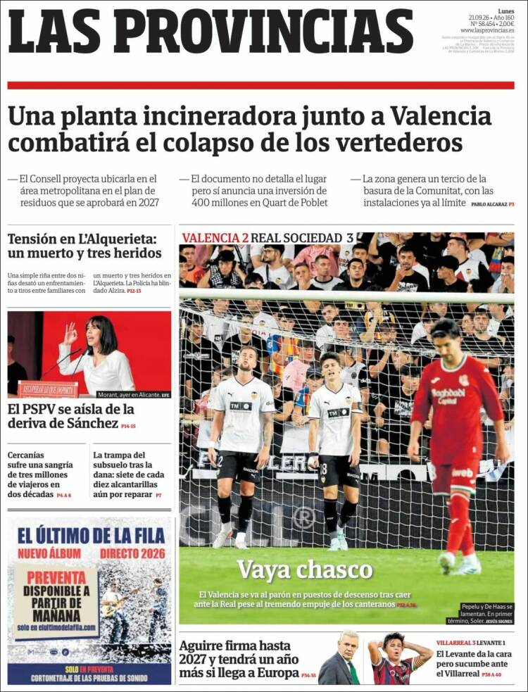 Portada de Las Provincias (Espa&ntilde;a)