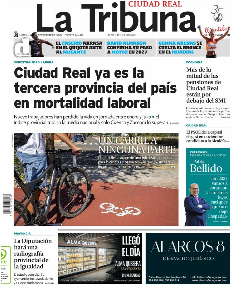 Portada de La Tribuna de Ciudad Real (Espa&ntilde;a)