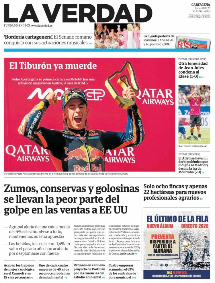 Portada de La Verdad de Cartagena (Espa&ntilde;a)