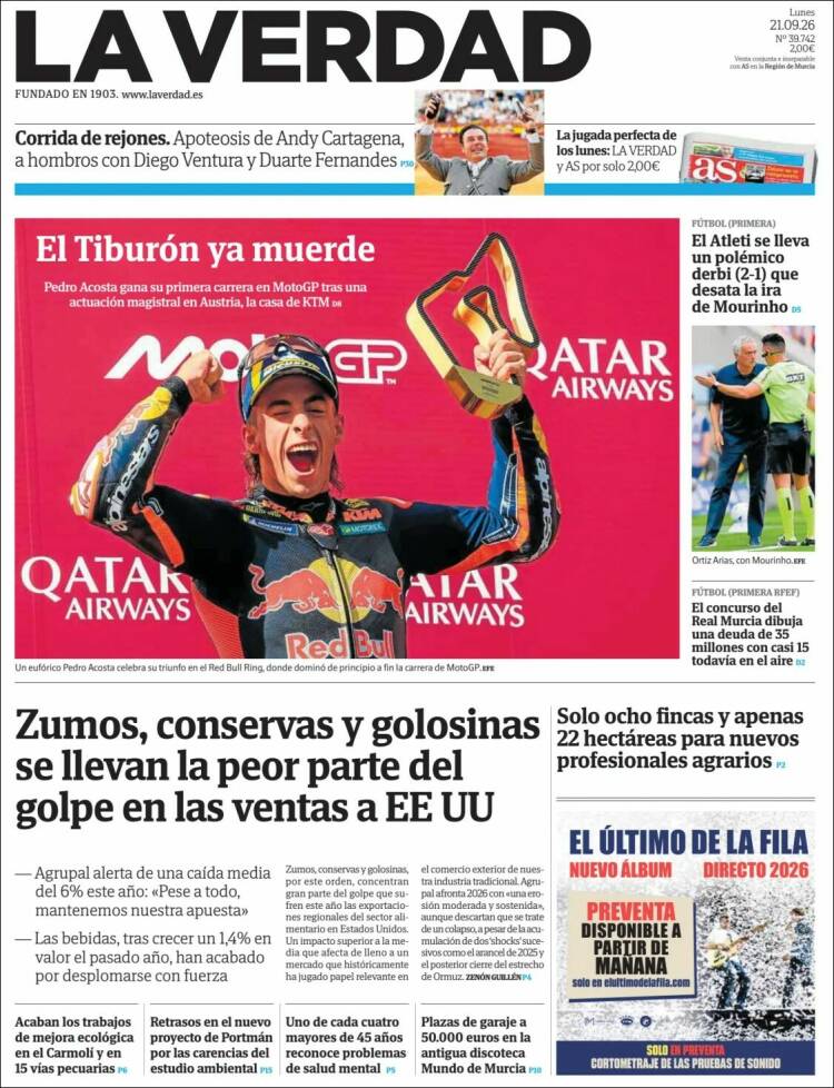 Portada de La Verdad de Murcia (Espa&ntilde;a)