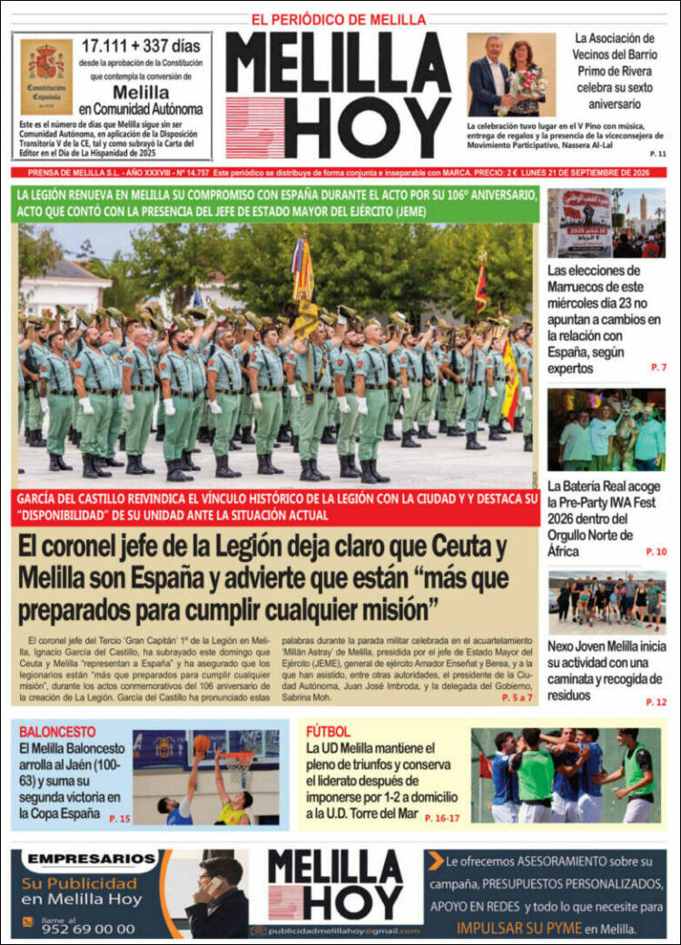 Portada de Melilla Hoy (Espa&ntilde;a)