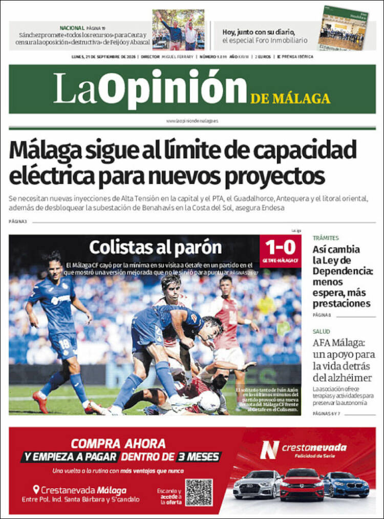 Portada de La Opinión de Málaga (Espa&ntilde;a)