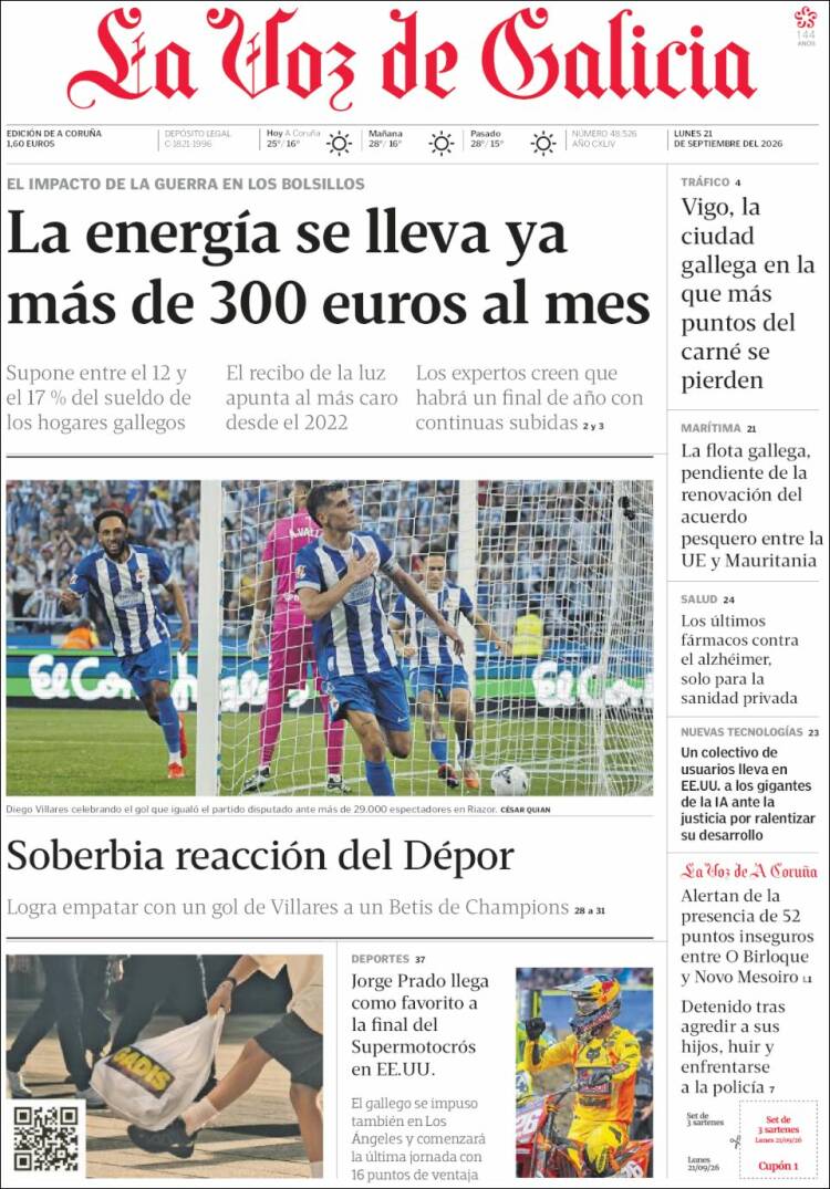 Portada de La Voz de Galicia (Espa&ntilde;a)