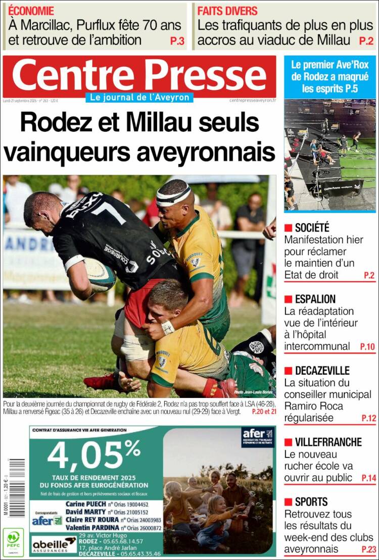 Portada de Centre Presse (Francia)