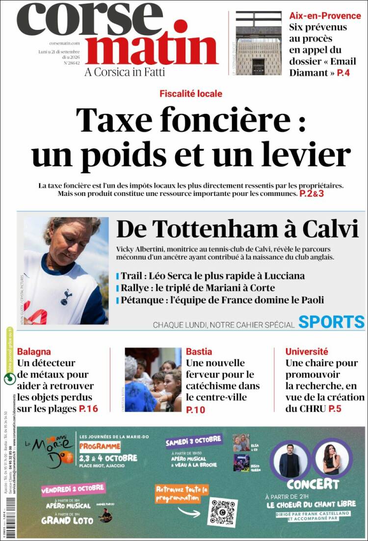 Portada de Corse-Matin (Francia)