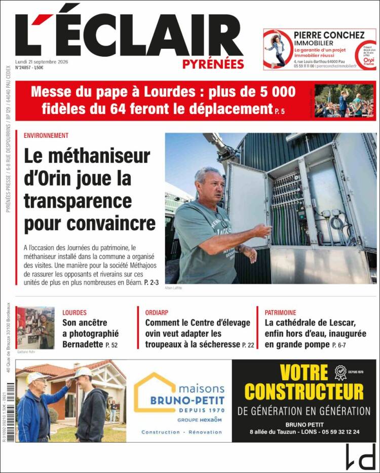 Portada de L'Eclair des Pyrénées (Francia)