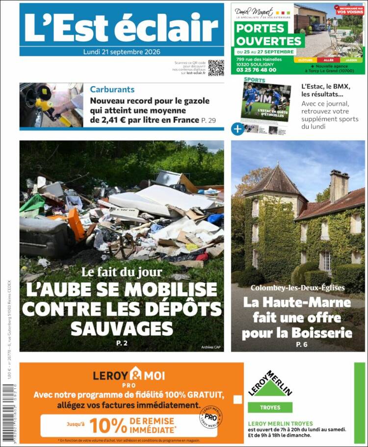 Portada de L'Est Eclair (Francia)