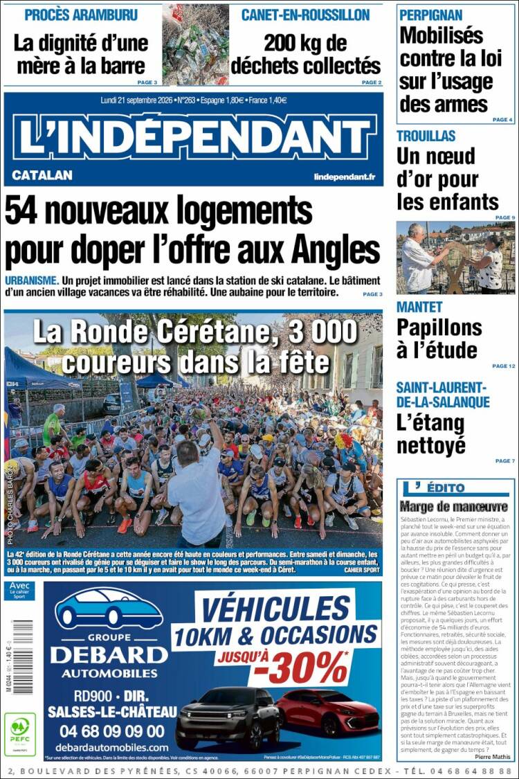 Portada de Le Indépendant (Francia)