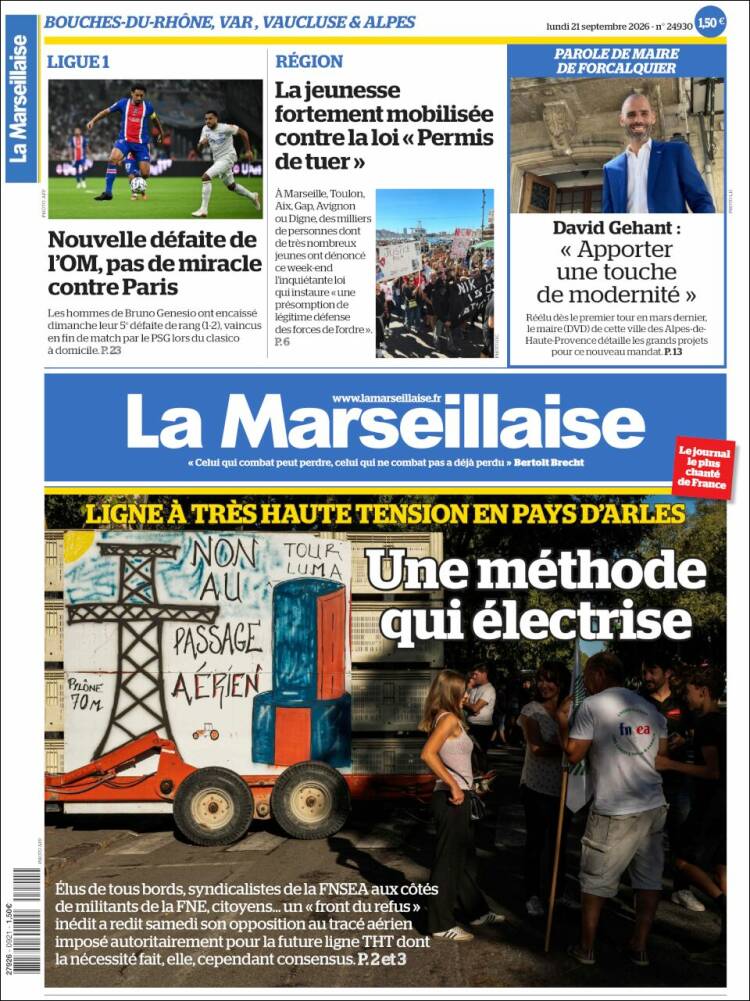 Portada de La Marseillaise (Francia)
