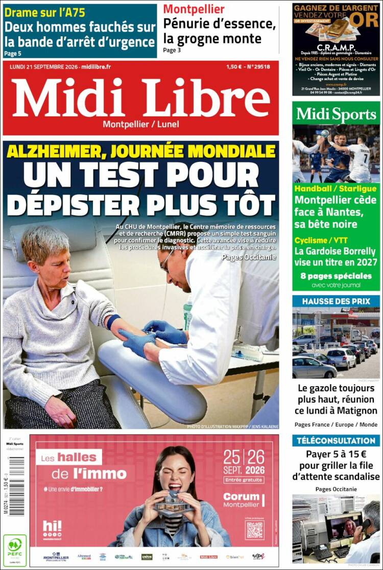 Portada de Midi Libre (Francia)