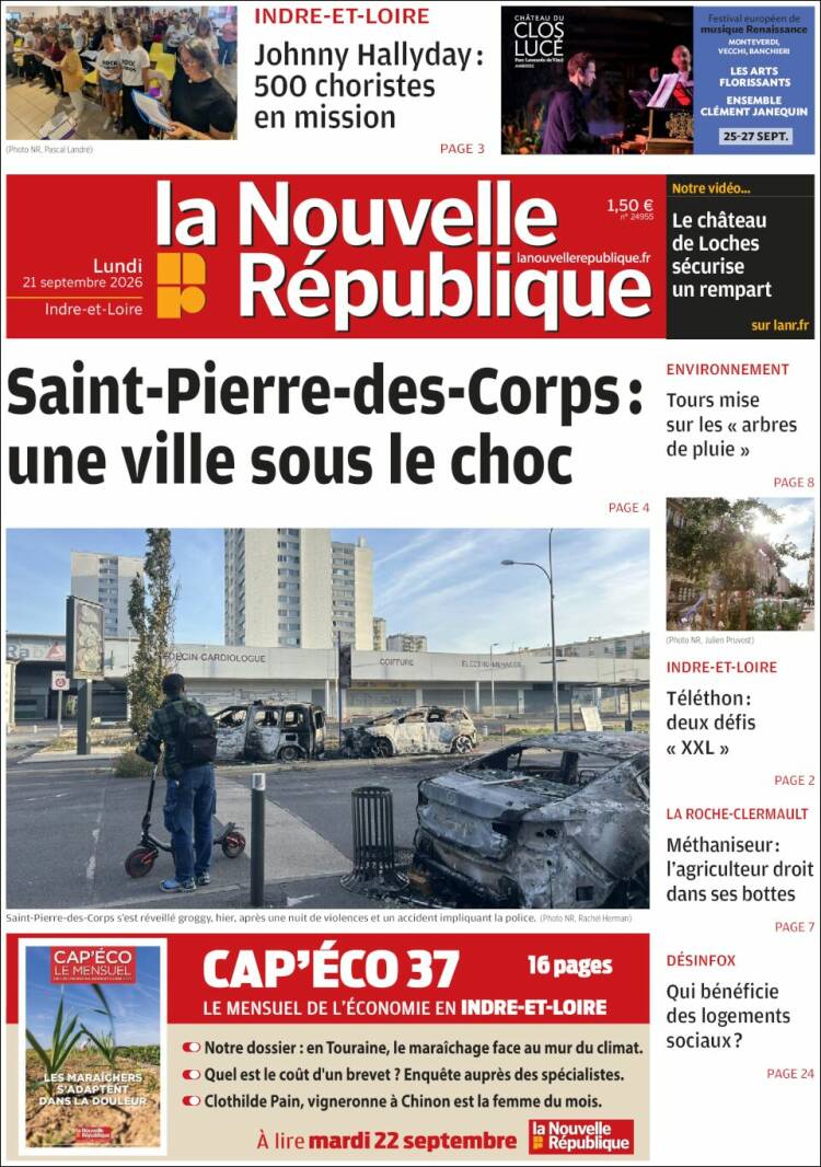 Portada de La Nouvelle Republique (Francia)