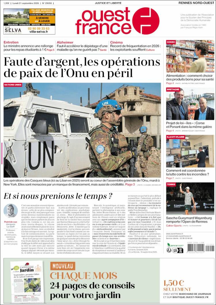 Portada de Ouest France (Francia)