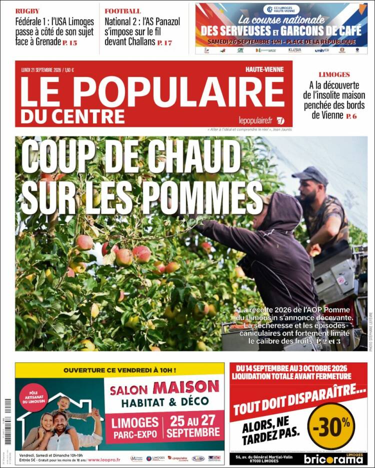 Portada de Le Populaire du Centre (Francia)