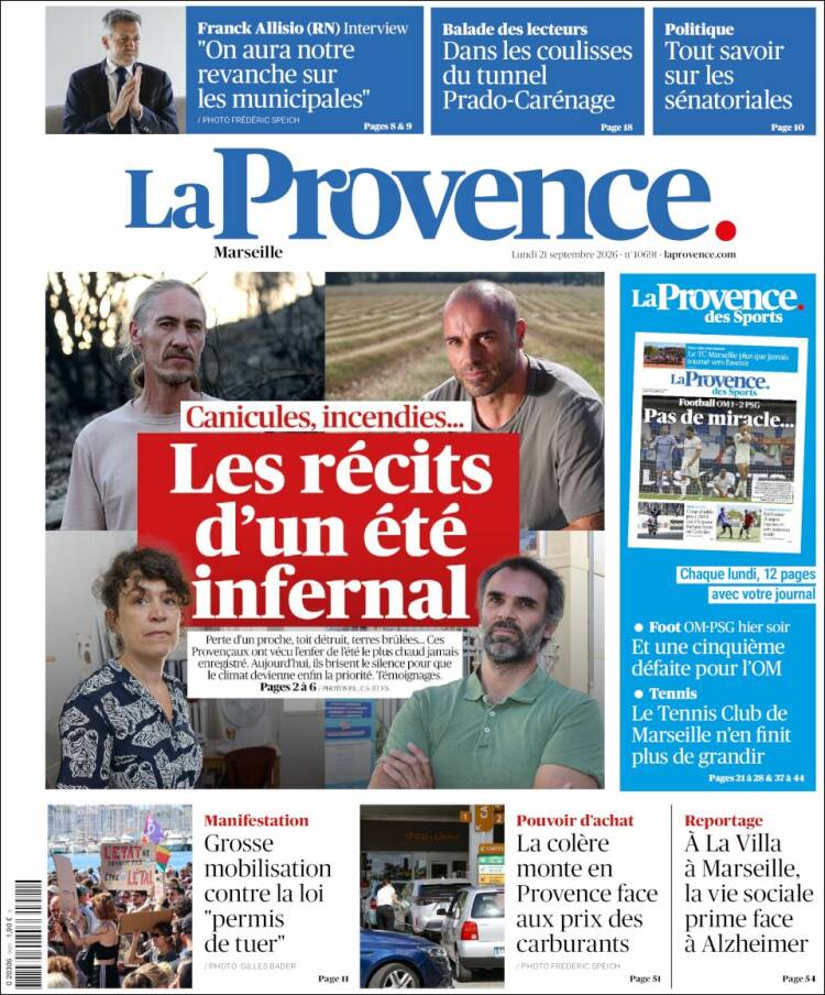 Portada de La Provence (Francia)
