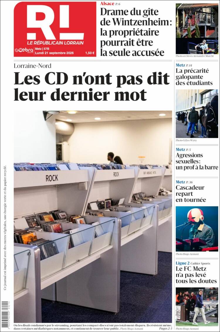 Portada de Le Republicain Lorrain (Francia)