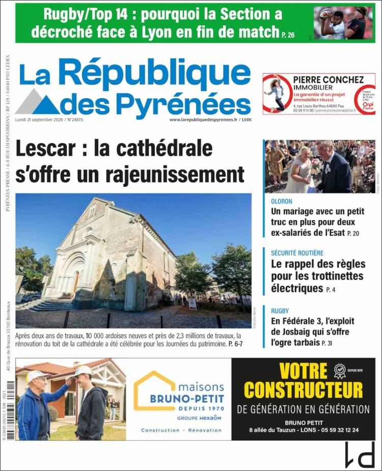 Portada de La République des Pyrénées (Francia)
