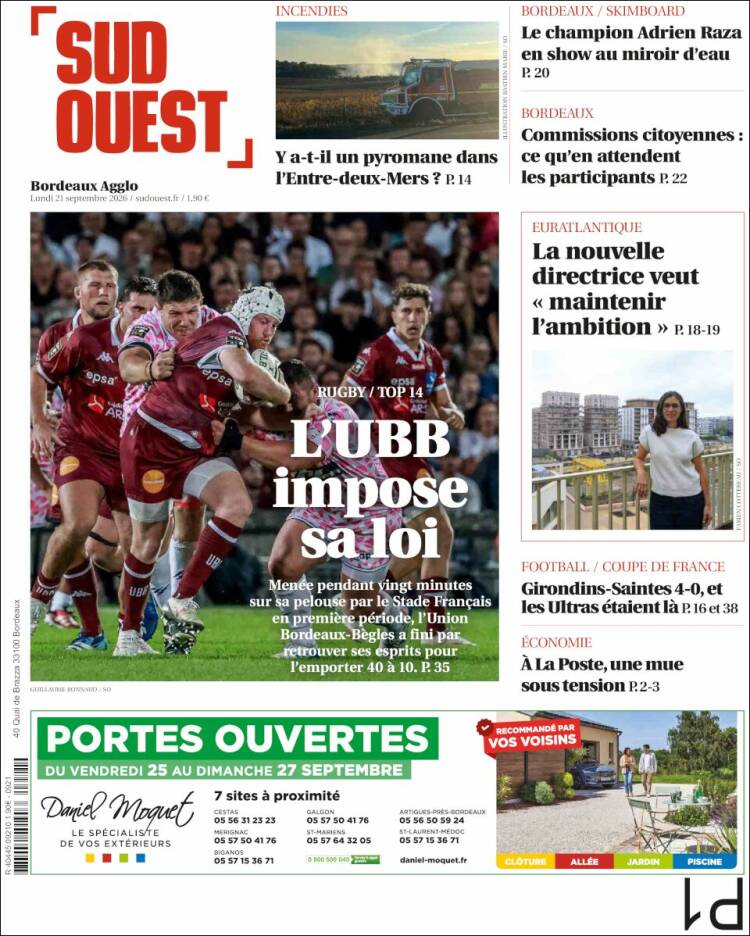 Portada de Sud Ouest (Francia)