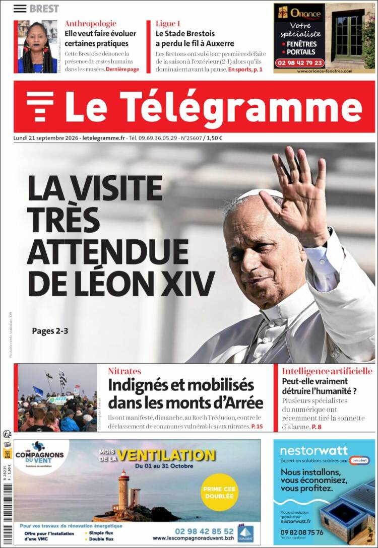 Portada de Télégramme (Francia)