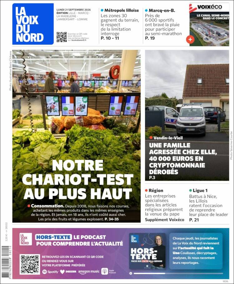Portada de La Voix du Nord (Francia)