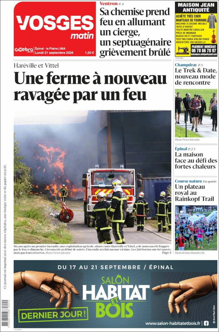 Portada de Vosges Matin (Francia)