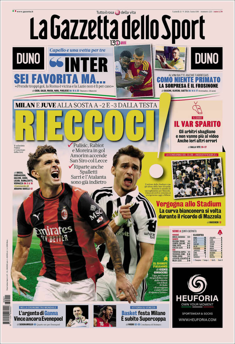 Portada de La Gazzetta dello Sport (Italia)