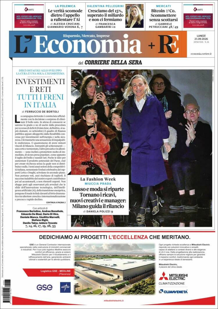 Portada de L'Economia (Italia)