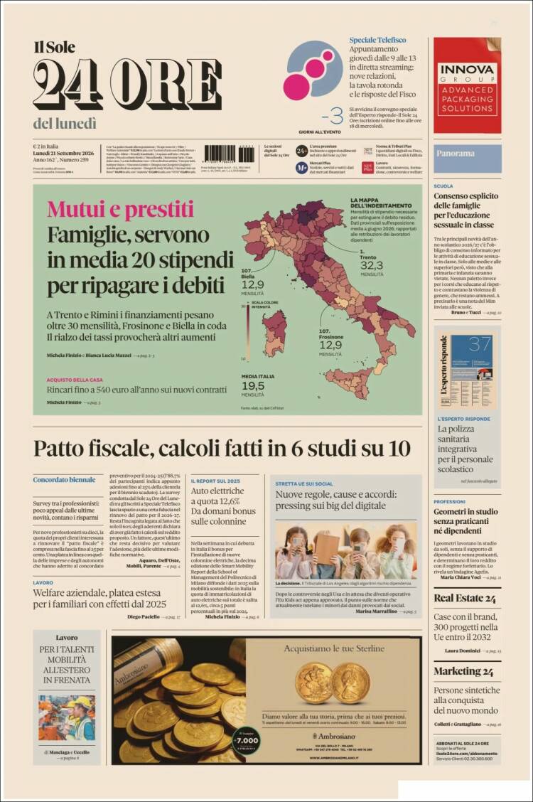 Portada de Il Sole 24 ORE (Italia)