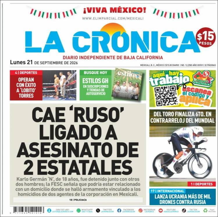 Portada de La Crónica de Baja California (M&eacute;xico)