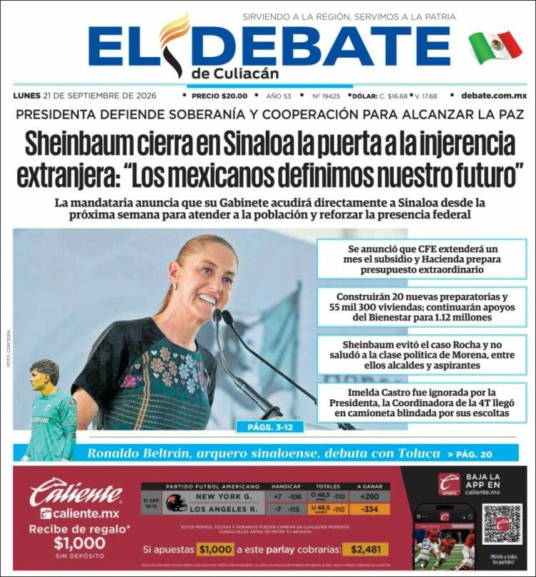 Portada de El Debate de Culiacán (M&eacute;xico)