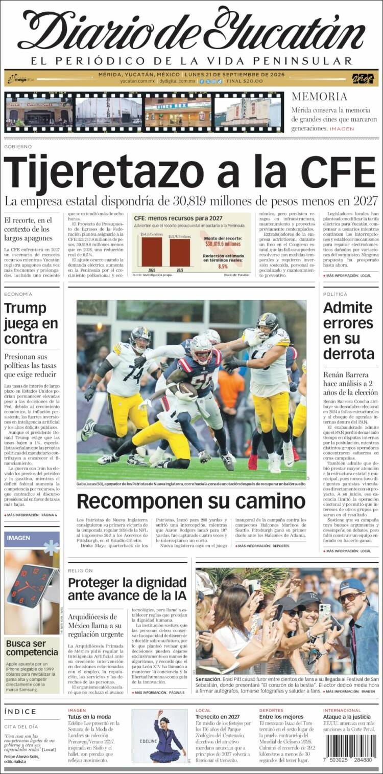 Portada de Diario de Yucatán (M&eacute;xico)