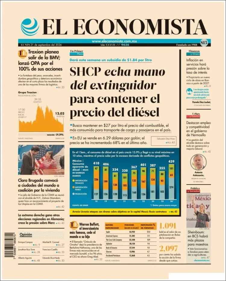 Portada de El Economista (M&eacute;xico)