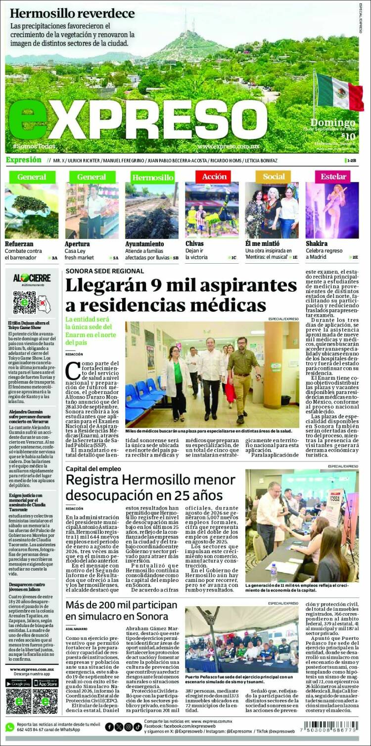 Portada de Expreso (M&eacute;xico)