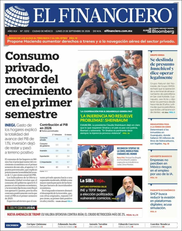 Portada de El Financiero (M&eacute;xico)