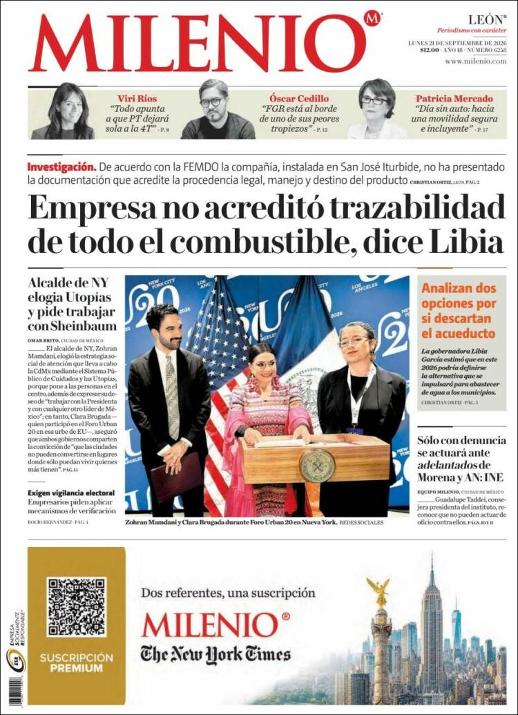 Portada de Milenio de León (M&eacute;xico)