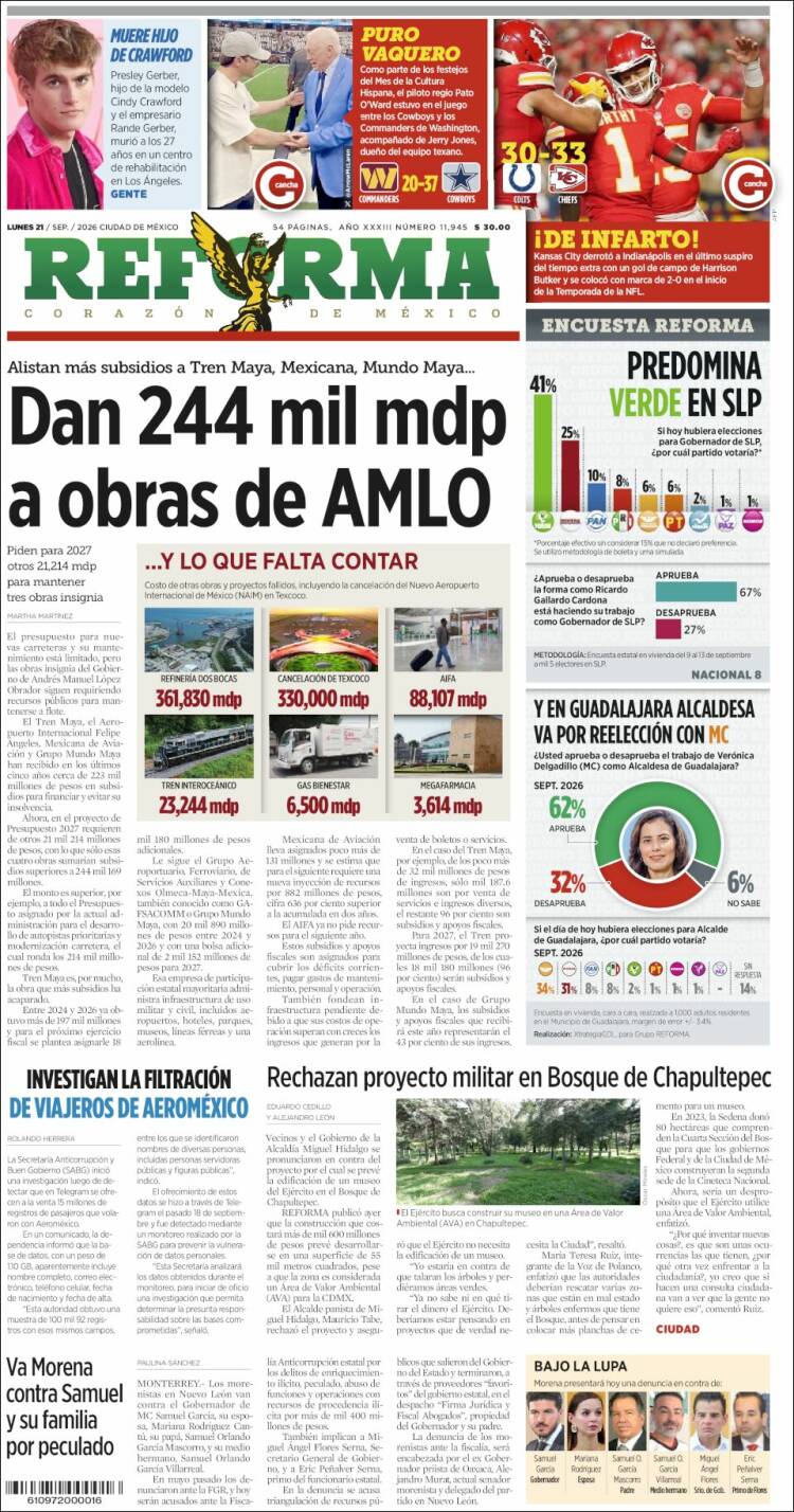 Portada de Reforma (M&eacute;xico)