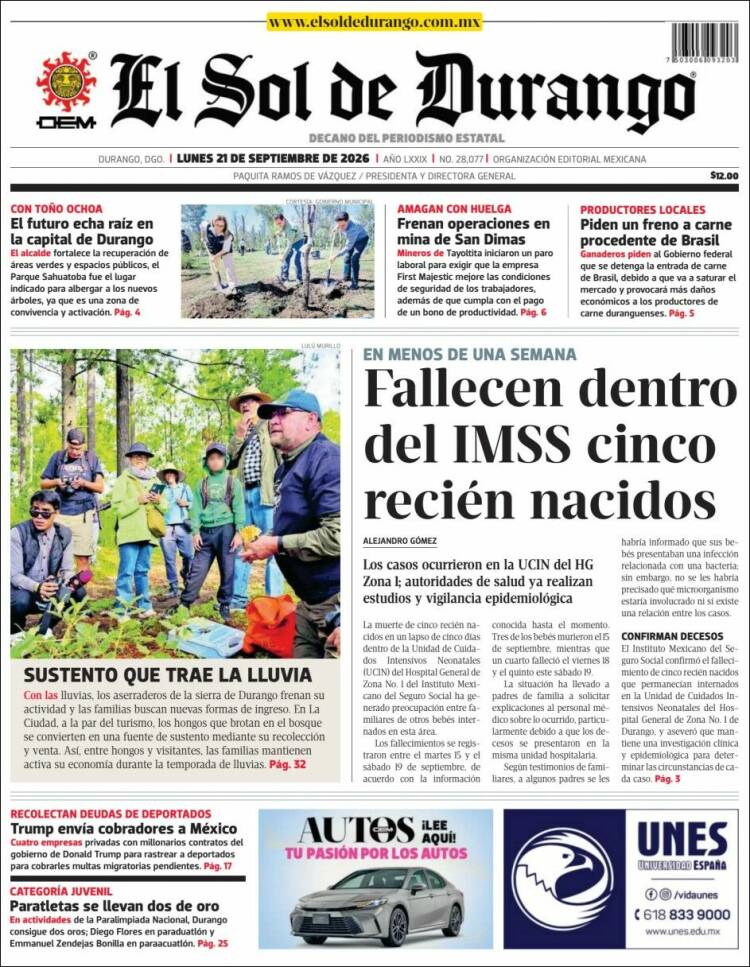 Portada de El Sol de Durango (M&eacute;xico)