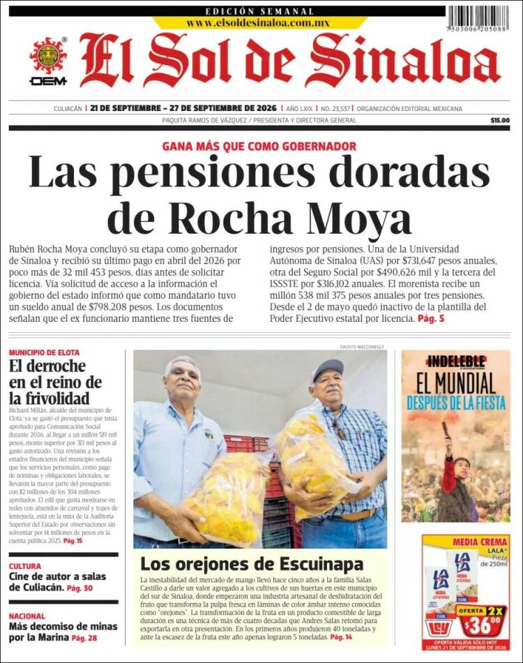Portada de El Sol de Sinaloa (M&eacute;xico)