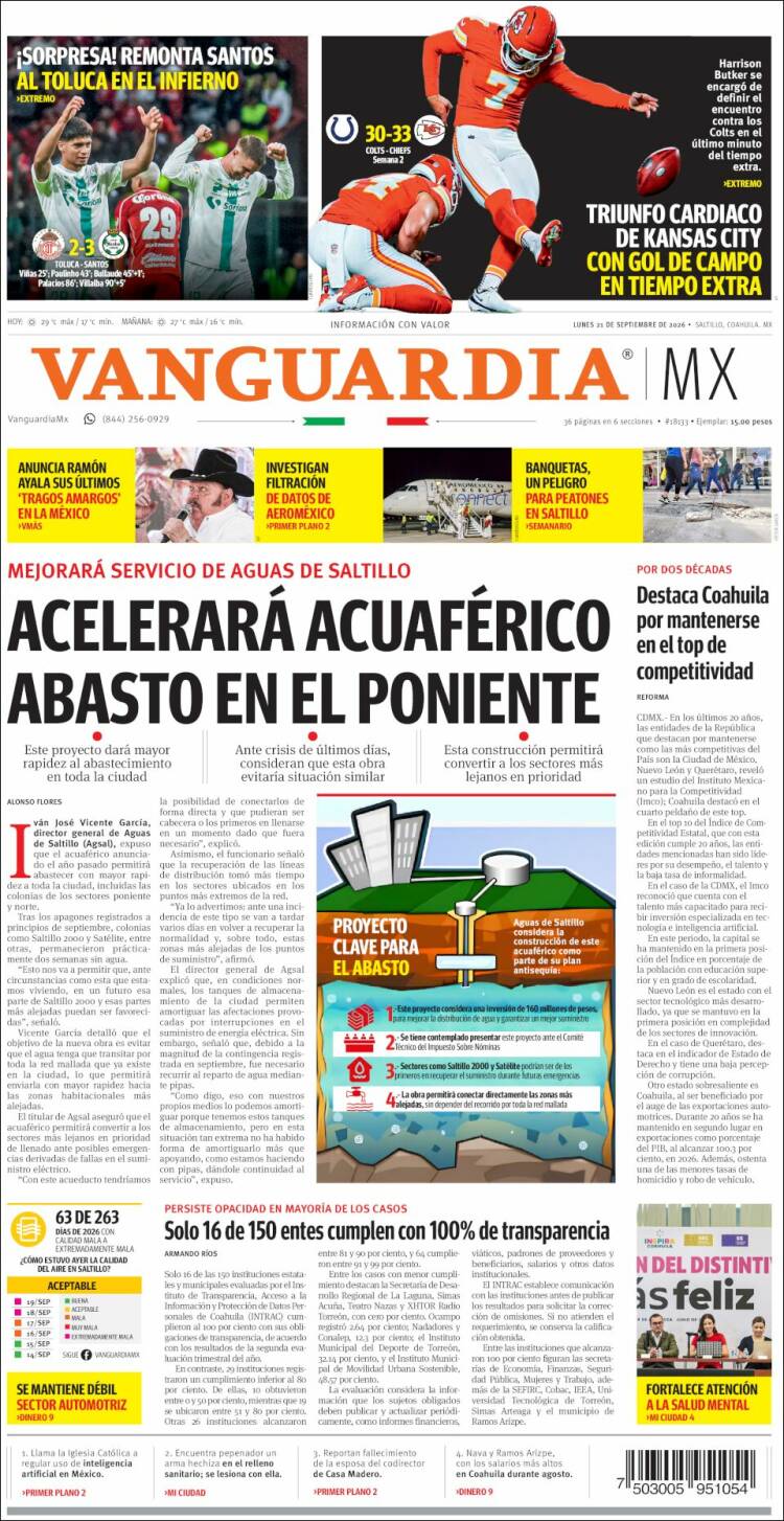 Portada de Vanguardia (M&eacute;xico)