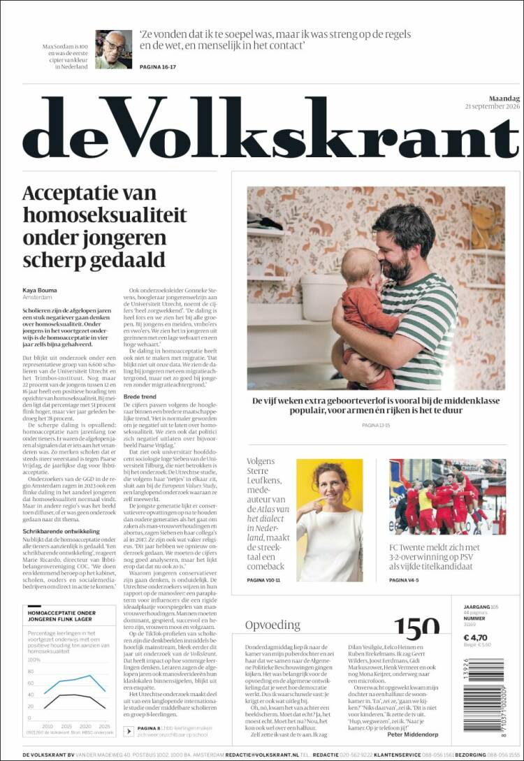 Portada de De Volkskrant (Pa&iacute;ses Bajos)